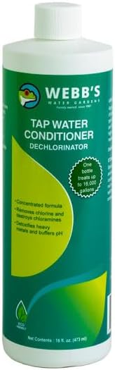 Webb's Water Gardens Essential Tap Water Conditioner Dechlorinator - Ideal for Ponds, Freshwater & Aquariums - Concentrated Formula for Dechlorinated Water - Liquid Supplies for Aquatic Pets - 16oz