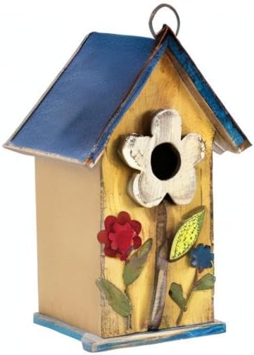 Glitzhome Bird Houses for Outside, 10.25" Wooden Bird House Hanging Birdhouse Distressed Flower Garden Bluebird House for Outdoor, Bird Nest Box for Bluebird Wren Chickadee Sparrow
