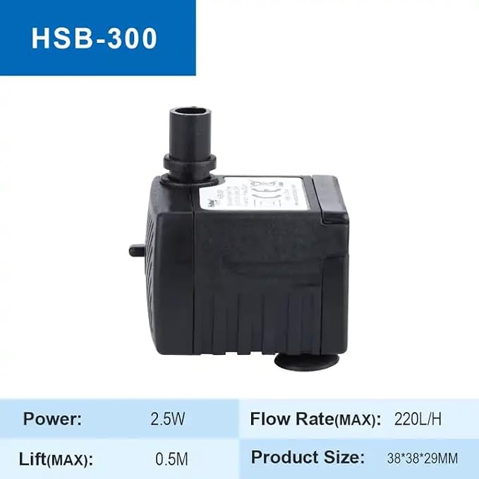 60GPH 2.5W Mini Submersible Fountain Pump for Aquarium,Fountain,Tank | Ultra quiet, high lift, fully indoor & outdoor water pump waterproof submersible pump equipped with adjustable flow control.