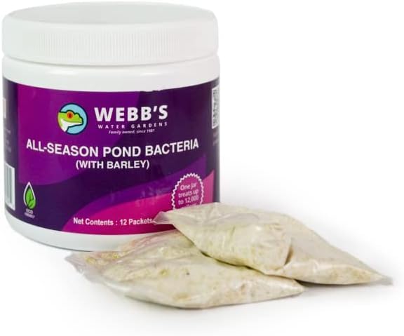 Webb's Water Gardens All-Season Pond Bacteria with Barley Packets - Supports up to 1000 Gallons - 12 Packets for Easy Application - 5 Pounds - Ideal for Clearing Pond Water and Maintaining Fish Health