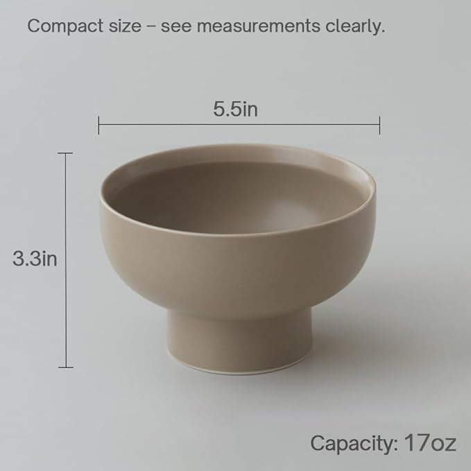 WENSHUO High-foot Deep Fruit Bowl, Ceramic Pedestal Decorative Bowl, Round Bowl for Salad, 5.5" Small Size, Matte Crème (Coconut Café, 5.5")