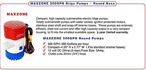 Submersible Boat Bilge Water Pump 12v Non-Automatic Marine Electric Bilge Pump for Ponds, Pools, Spas Silent, Boat Caravan RV Submersible (500 GPH)