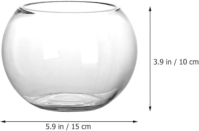 Baluue Round Glass Fish Bowl 5.90 in Clear Bubble Bowl for Fish Plants Flowers Shells and Crafts Compact Desktop for Home Office Shop Decor Centerpieces Terrarium
