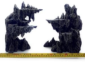 Allcolor Aquarium Rock Decor, Sky City Aquascape for 10+ Gallon Tanks | A tall fantasy cliffscape adds layered platforms and dramatic vertical depth to the aquarium.