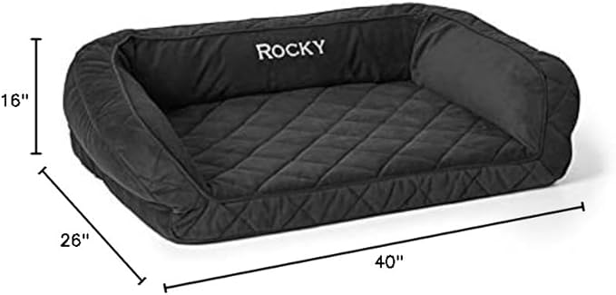 Orvis Comfort Fill-Eco Couch Dog Bed – Plush Three-Sided Bolster with Comfort Fill-Eco Cushion, Quilted Cover, Zip-Off & Machine Washable, Slate - Medium