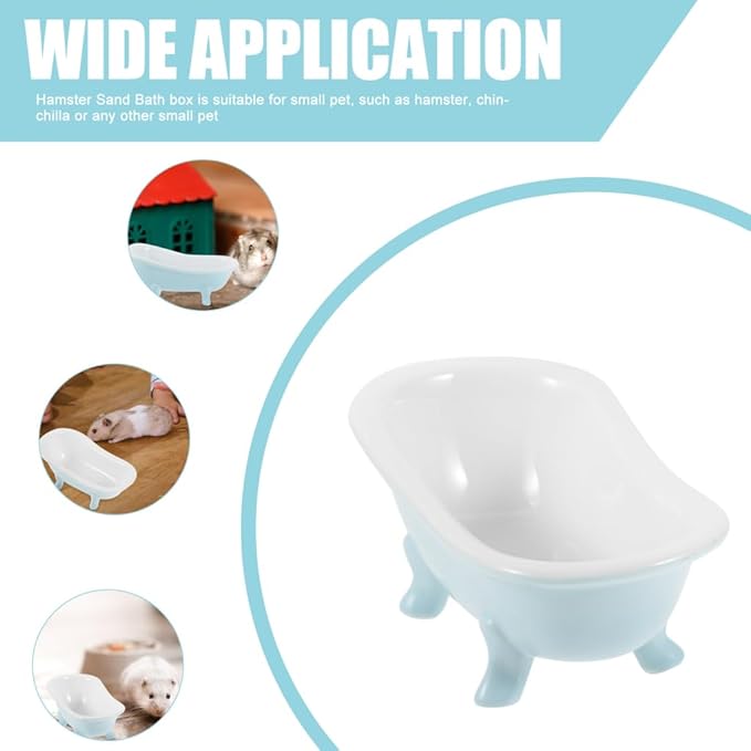 Abaodam Cute Hamster Bed Chinchillas Food Bowl Blue Ceramic Mini Bathtub Small Animal Ice Bathtub for Ceramic Hamster Guinea Pig Bathroom Sand Bath Holder Container Accessories Cage Toys