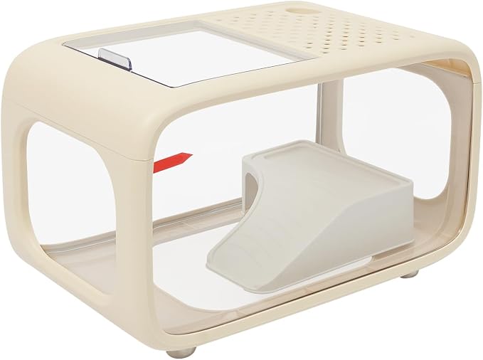 Desktop Fish Tank 3.17 Gal, Fish Tank with Top Feeding Hole, Desktop Fish Bowl with Climbing Frame for Aquatic Animals (Cream White)