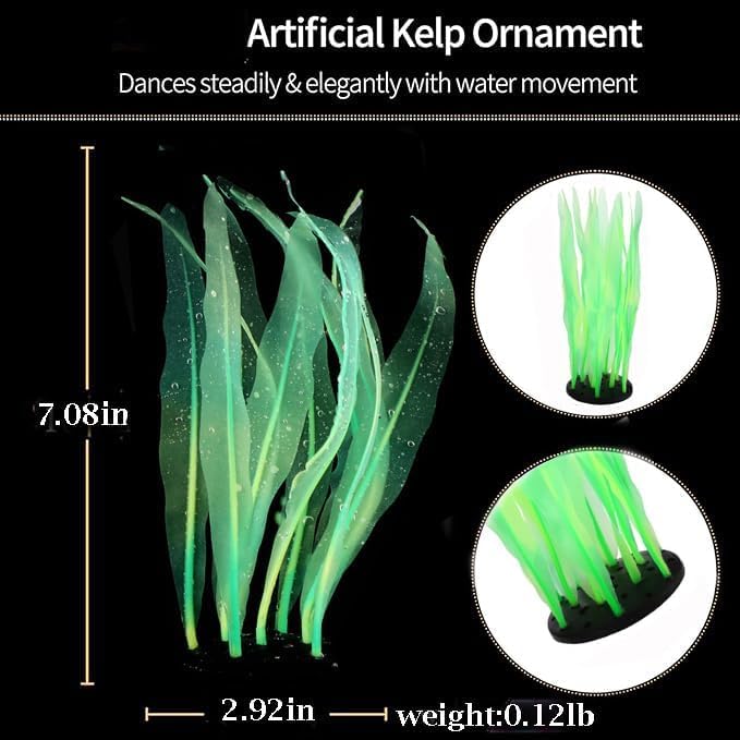 2Pcs Soft Silicone Aquarium Plants Glowing Kelp Fish Tank Plants Decor Artificial Aquarium Plant Decoration Simulation Artificial Water Grass for Fish Tank,Green,7inch