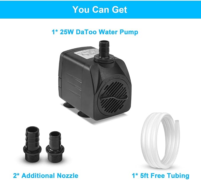 DaToo 400GPH 25W Submersible Water Pump Fountain Pump Ultra Quiet For Aquariums Fish Tank Pond Fountain Statuary Water Feature Hydroponics