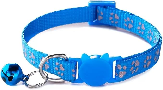 Cat Collar Breakaway Safety with Bell, Cute Reflective Paw Print Pattern (Sky Blue)