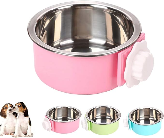 Crate Dog Bowl,Removable Stainless Steel Water Food Feeder Bowls Crate Coop Cup,Pet Cage Bowls with Bolt Holder for Cat, Puppy, Birds, Rats, Rabbits Small Animals ((Blue+Green+Pink) Square, Samll)