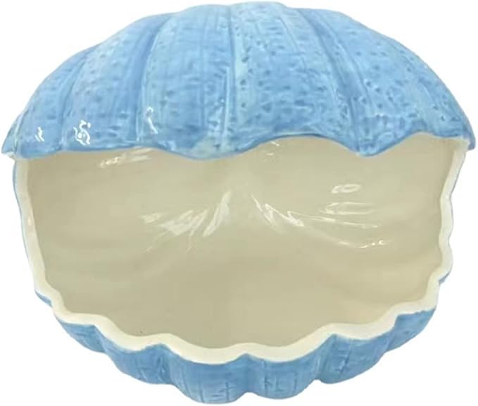 Small Animal Hideout Extra Large Ceramic Shell Shape Guinea Pig House Chinchilla Igloo Habitat Hut Cave Summer Bed Cage Accessories for Hedgehog Rabbit Hamster Gerbil Rat (XL (9.5''x7''x7.9''), Blue)