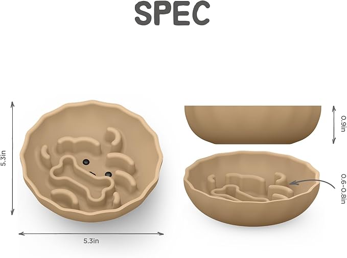 Slow Feeder Dog Bowls Made of Premium Food-Grade Silicone, Anti-Choking & Slow Eating for Improved Digestion, Non-Slip, Soft & Durable, Quiet Dog Bowl, Cute, Dishwasher Safe (Brown, Doggy)