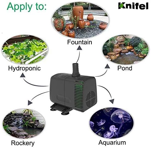 Knifel Submersible Pump 880GPH with AUTO-Shut-Off 10ft High Lift for Fountains, Hydroponics, Ponds, Aquariums & More