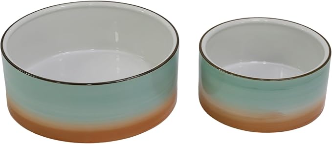 8'' Ceramic Dog Bowl - Green and Orange Classic Dogs Food & Water Bowl for Medium and Large Pet Breeds, Heavy-Duty Non-Slip Dog Dish, Porcelain Pet Bowl, Dishwasher & Microwave Safe, 7 Cups