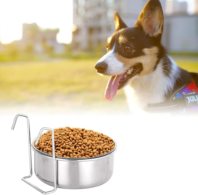 Crate Dog Bowl Stainless Steel Hanging Pet Cage Bowl Food & Water Feeder Coop Cup for Cat Puppy Birds Rats 6 Sizes