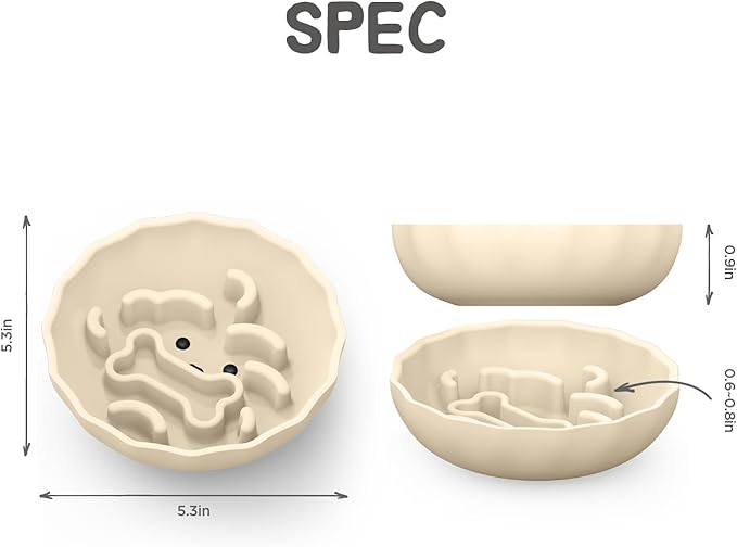 Slow Feeder Dog Bowls Made of Premium Food-Grade Silicone, Anti-Choking & Slow Eating for Improved Digestion, Non-Slip, Soft & Durable, Quiet Dog Bowl, Cute, Dishwasher Safe (Ivory, Doggy)