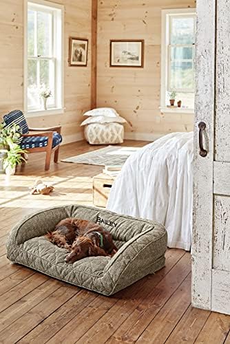 Orvis Comfort Fill-Eco Couch Dog Bed – Plush Three-Sided Bolster with Comfort Fill-Eco Cushion, Quilted Cover, Zip-Off & Machine Washable, Charcoal Chevron - Medium