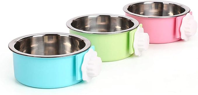 Luck Dawn Crate Dog Bowl, Stainless Steel Removable Hanging Food Water Bowl Crate Coop Cup,Pet Cage Bowls with Bolt Holder for Dog, Puppy, Cat, Rabbit, Bird,Small Animals (Small (Pack of 3))