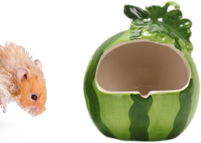 Ceramic Hamster House,Hut Cage,Hamster Cage Accessories,Cave,Cute Hamster Hideout Small Animal Hideout for Dwarf Hamste, Watermelon