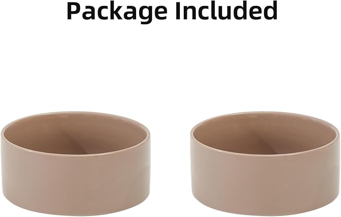 Havniva Ceramic 5.1inch Set of 2 Dog and Cat Bowls, 2pcs Anti-Slip Food and Water Feeder Dishes for Puppies, Kitties, Cats(2 Bowls, Brown Coffee)