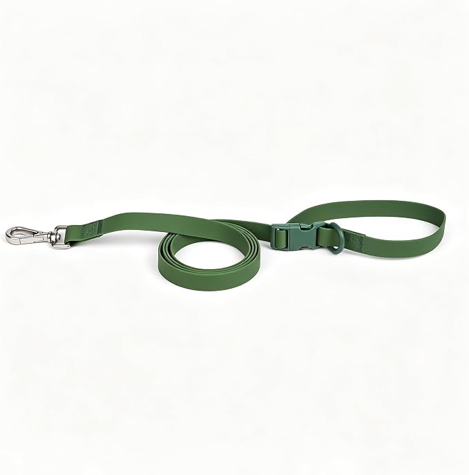 Ovale Waterproof PVC Dog Collar&Leash Set,Leash with Buckle.(S, Army Green) | Durable PVC Material Easy to Clean, Multi Ways to Wear Hand/Waist/Shoulder