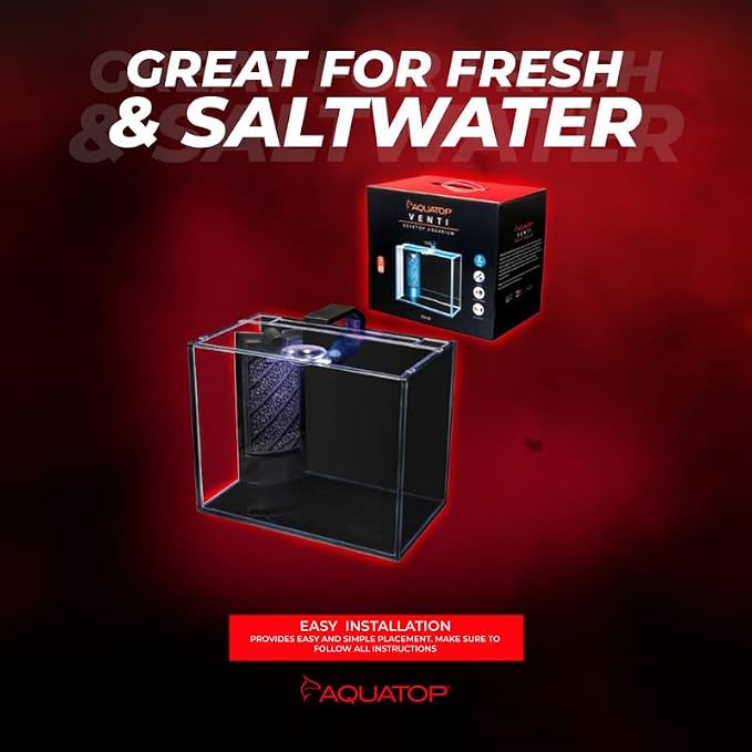 Aquatop Venti Professional Showcase Glass Aquarium Kit, 2-Gal – All-in-One Freshwater with LED Light - Breza Air Pump & Replaceable Filter Cartridge | Freshwater setup, LED light, Breza air pump, replaceable filter cartridge