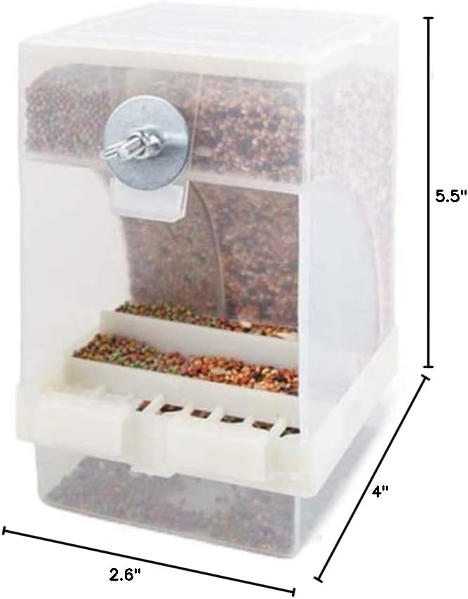 YSTAR 2-Pack No-Mess Automatic Bird Feeder Parrot Feeder Cage Accessories Supplies for Feeder Integrated Automatic Box Parakeet Canary Cockatiel Finch (White)