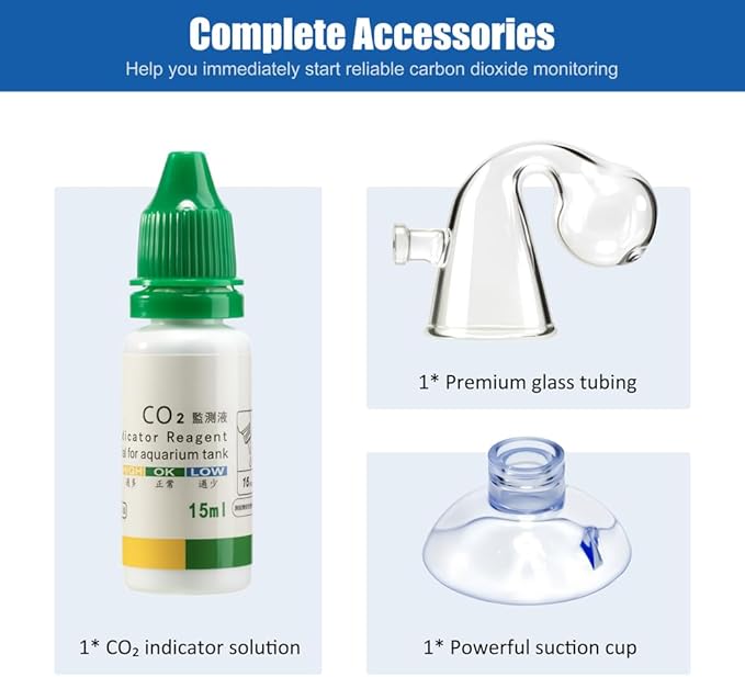 CO2 Glass Drop Checker Aquatic CO2 Test Monitor Kit for Fish Tank Planted Aquarium with Solution & Suction Cups