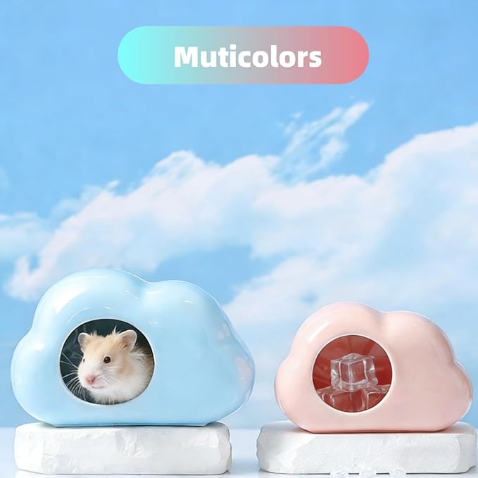Cloud-Shaped Ceramic Hamster Hideout Cool Summer Cute Guinea Pig Bed House for Dwarf Hamsters, Mices, Gerbils (Blue,XL)
