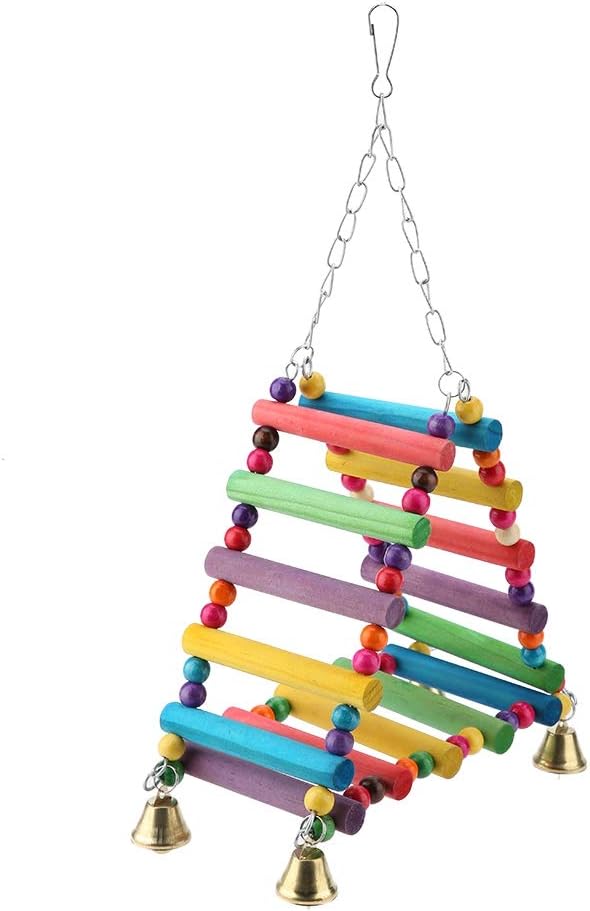 Parrot Swing, Bird Parakeets Wooden Toys Foraging Wall Hanging Standing Toy Climbing Hammock Swing Colorful Chewing Ladder Bird Cages Perch Accessories Lovebirds Finch Budgerigars Cockatiel Mynah