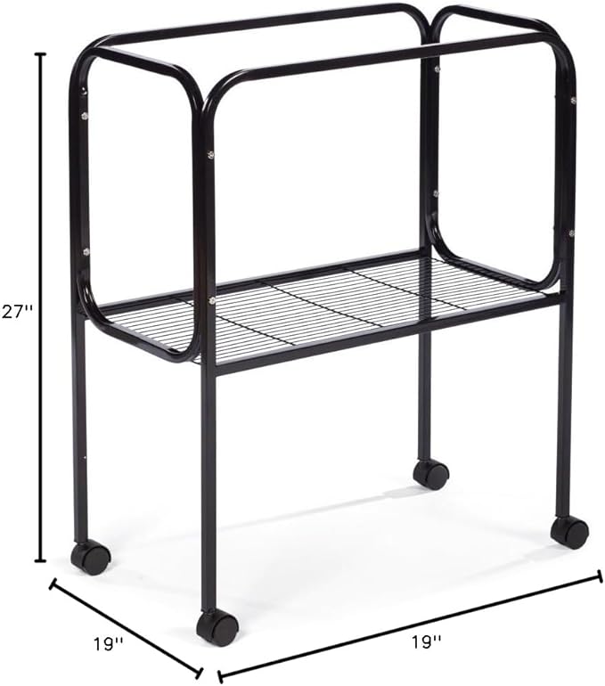 Prevue Pet Products Bird Cage Stand with Shelf - Medium Metal Cage Stand with Rolling Wheels, Bird Stands for Inside, Mid-Height Shelf for Cage Accessories, Toys, and Storage - Black