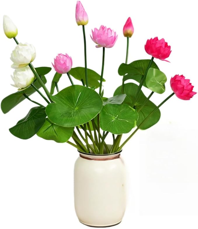 17" Artificial Flower Water Lily,Water Lily Plants for Ponds Small,Silk Flowers Plastic Flowers Lotus Plant for Fish Tank Decoration Home Garden Wedding Arrangement Decor (3, Multicolour)