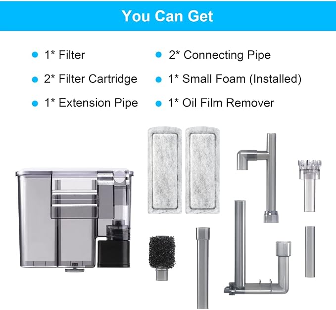 DaToo Aquarium Hang On Filter Small Fish Tank Hanging Filter Power Waterfall Filtration System for 10 to 20 Gallon Aquariums