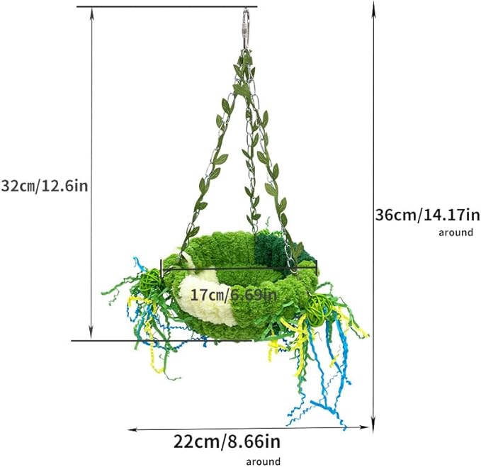 Bird Nest for Cage Bird Breeding Bed Cockatiel Snuggle Nest Parakeet Swing Bed Bird Hanging Hammock Parrot Sleeping Hut for Conure, Budgie, Lovebird, Finch, Small Pets-Green, Large Size