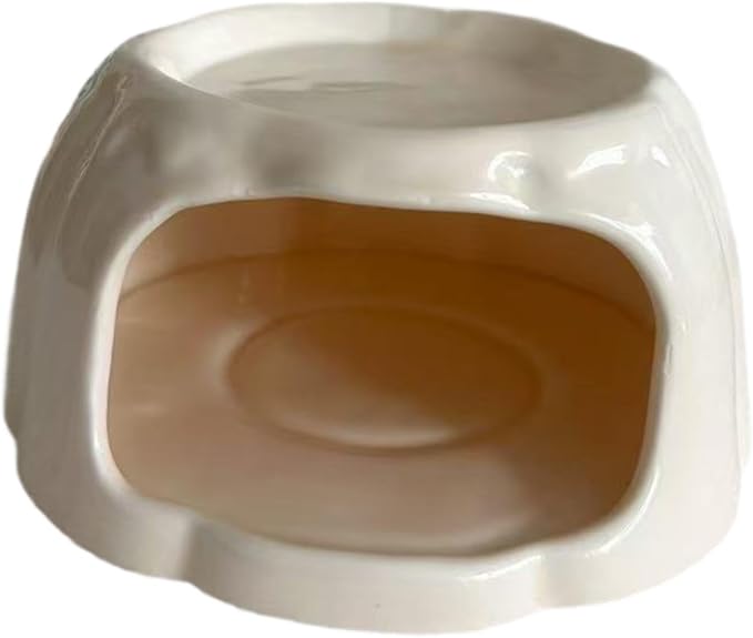 Hamster House Ceramic Hideout Small Animal Food Bowl Pudding Shaped Decorative Habitat Suitable for Hamster Cage Pet Gift Home Decoration, Light Orange