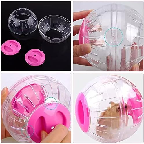 Hamster Exercise Ball Silent Hamster Wheel Small Animals Transparent Ball for Dwar Rat Relieves Boredom and Increases Activity (6inch with Stand, Pink)