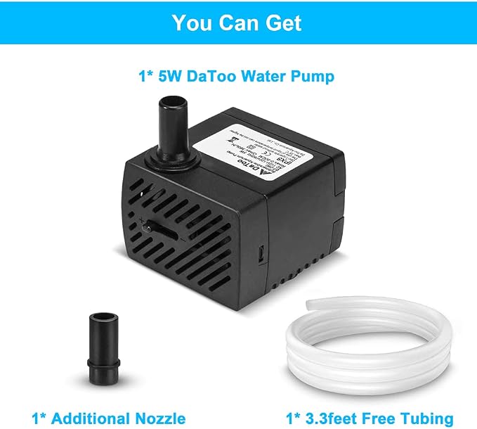 DaToo 95GPH 5W Small Submersible Water Pump Mini Fountain Pump Ultra Quiet For Aquarium Fish Tank Pond Statuary Hydroponics