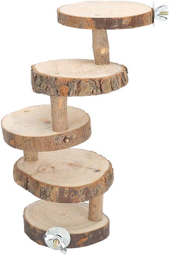 Wooden Hamster Ladder, 5 Layers Parrot Toy Climbing Stairs Pet Toys Perches Cage for Pet Playing Relaxing