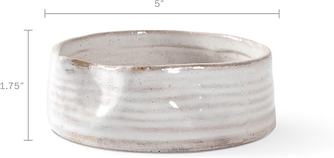 Fringe Studio Stoneware Pet Bowl, Small, Ribbed White (500006)