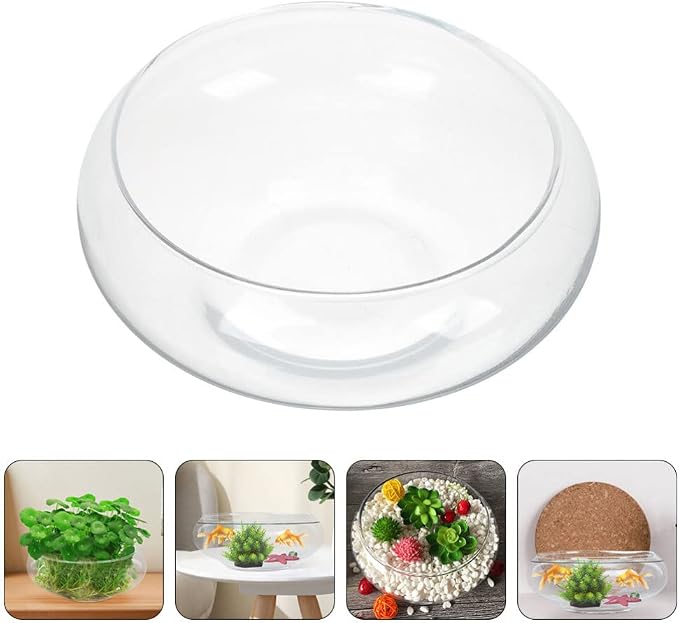 GANAZONO Glass Fish Bowl 9.84X9.84X3.93In Clear Desktop Aquarium Tank Hydroponic Plant Pot for Home Office Garden Wedding Decoration