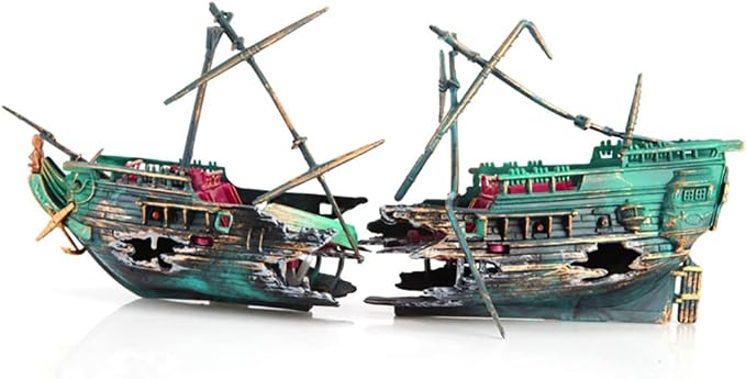 SLOCME Aquarium Shipwreck Decorations - Air Bubbler Sunken Ship Ornament, Fish Tank Air Action Aerating Decorations