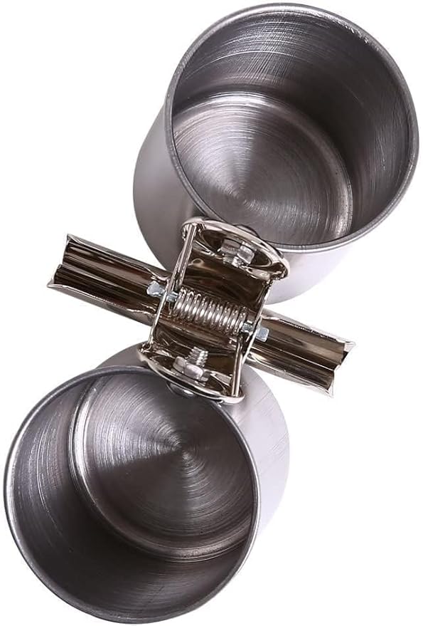 Bird Water Feeder Dishes, Stainless Steel Birdcage Bowls with Clamp Stand, Hanging Parrot Food Cups for Cage Coop, Silver