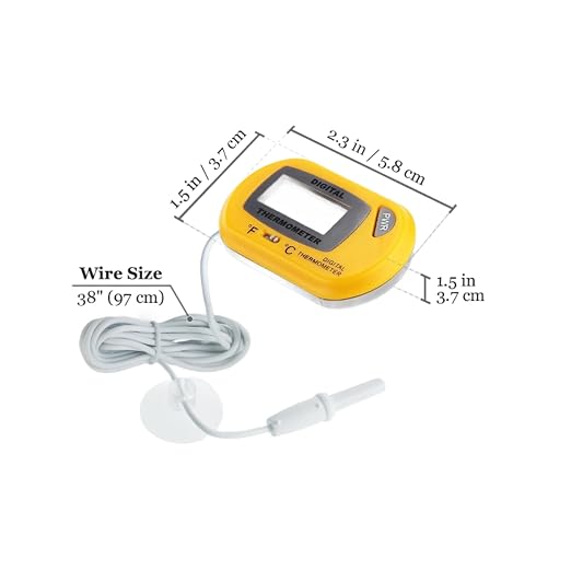 SunGrow Reptile Digital Thermometer, 1.5” x 2.3” x 0.5”, Easy to Read Display, Yellow, Battery Not Included, 1-Pack