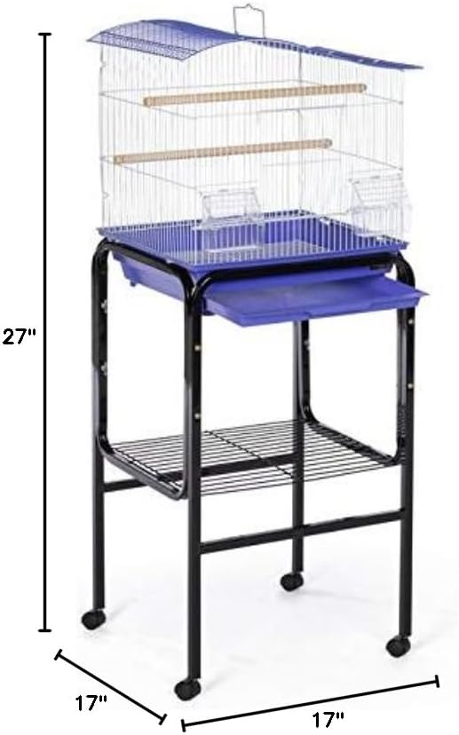 Prevue Pet Products Bird Cage Stand with Shelf - Small Metal Cage Stand with Rolling Wheels, Bird Stands for Inside, Mid-Height Shelf for Cage Accessories, Toys, and Storage - Black