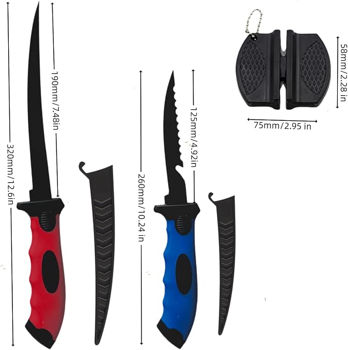Fishing Knife Set, Fish Cleaning Kit, Filet Knife for Fish, Fish Scale Cleaning Brush, Multi-Functional Scissors, Gloves, Fishbone Tweezers, Storage Bag,Fishing Accessories,Fishing Tool Kit