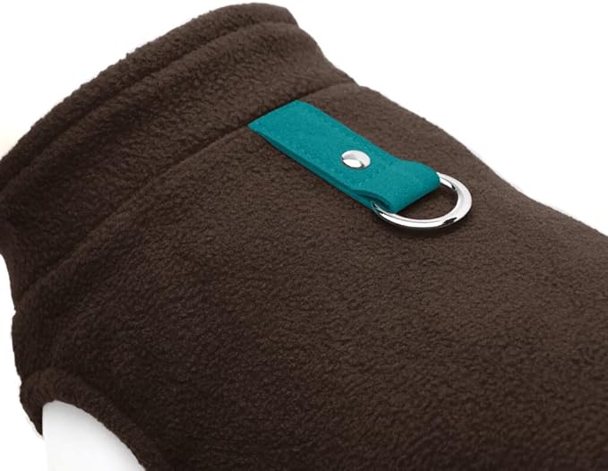 Gooby Fleece Vest Dog Sweater - Brown/Turquoise, X-Small - Warm Pullover Fleece Dog Jacket with O-Ring Leash for Small to Medium Dogs