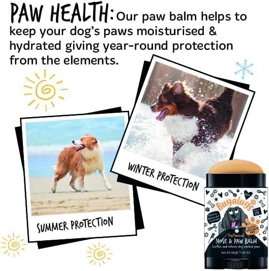 BUGALUGS Dog Paw Pad Balm & Dog Nose Balm 40 g (1.41oz) - Moisturizing Dog Paw Balm that Creates an Invisible Barrier that Protects and Heals Dry Cracked Paws - All-Natural Dog Paw Balm with Oatmeal