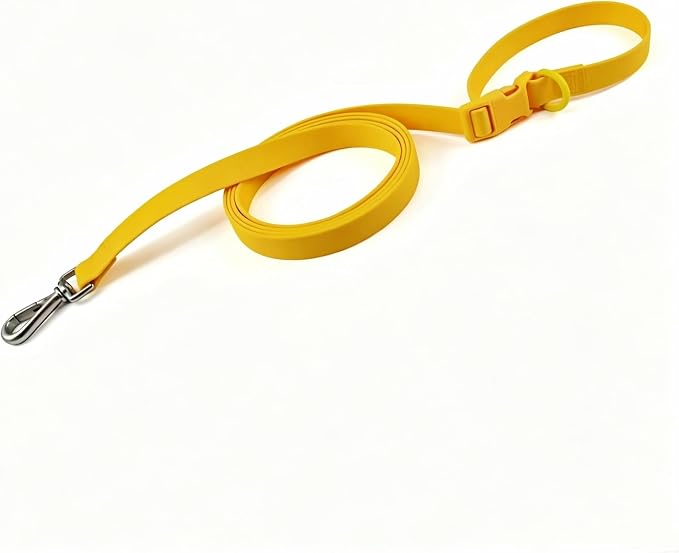 Ovale Waterproof PVC Dog Collar&Leash Set,Leash with Buckle.((S, Yellow) | Durable PVC Material Easy to Clean, Multi Ways to Wear Hand/Waist/Shoulder