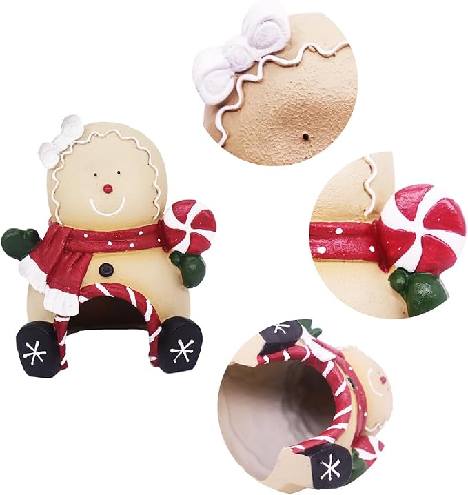 Ulifery Christmas Ornament Gingerbread Man Aquarium Decorations for Betta Hiding in 5-30 Gallon Fish Tank, Khaki and Red